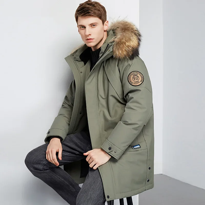 New Models Men's Winter White Duck Down Jacket Warm Mid-Length Hooded Thick Business Plus Size Men Tooling Clothing Men Jacket