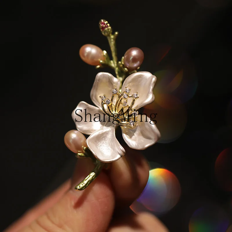 

CL Mori plant jewelry, natural freshwater pearl begonia brooch, literary cheongsam pin decoration