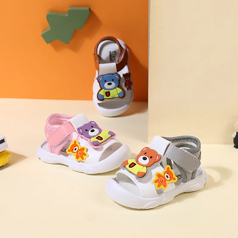 2023 Summer Baby Sandals for Girls Boys Soft Bottom Anti Slip First Walkers Cute Cartoon Bear Toddler Shoes Casual Flat Sandals