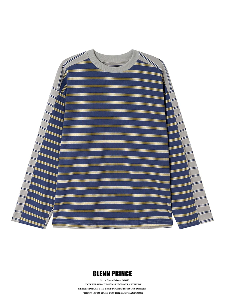 

Loose Fit Long Sve T-irt Men's Retro Korean Sle Striped Design Casual Top Comfortable Cotton Polyester Blend Spring Au...