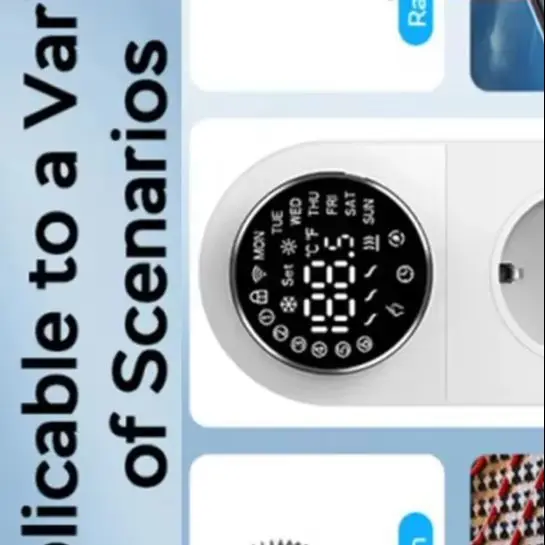 

16A Smart WiFi Thermostat Plug – Tuya Temperature Controller with Knob LED Display, Voice Control Compatible with Alexa