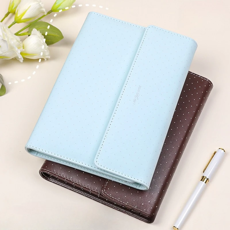 A5 Vintage Polka Dot  Notebook Leather Triple Fold Notebook Ins Style Diary DIY Portable Pocket  Student Notebook