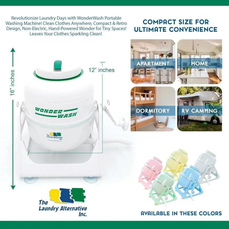 WonderWash Portable Mini Washing Machine for Apartment & Tiny Spaces - Manual Hand Clothes Washer with Retro Design