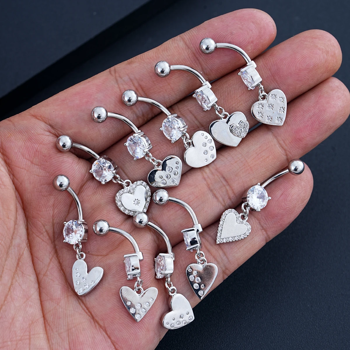 Mixed-Style Heart Dangled Belly Button Ring Gold Color Wing Flower Crystal Zircon Belly Piercing Nombril Navel Jewelry for Women