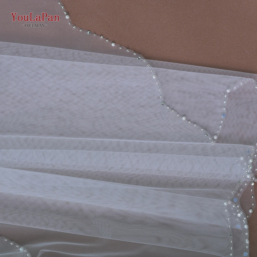 YouLasaupoudrer-Voile de mariage à paillettes pour femmes, longueur du coude, peigne, perles de cristal, Rotterdam, V33