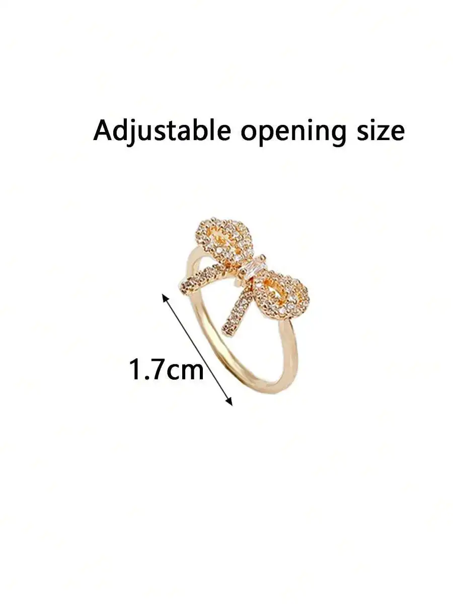 1pc Fashionable Personalized Sweet Creative Design Micro-Inlaid Cubic Zirconia Bowknot Open Ring Valentines, Mom, Mother, Mother