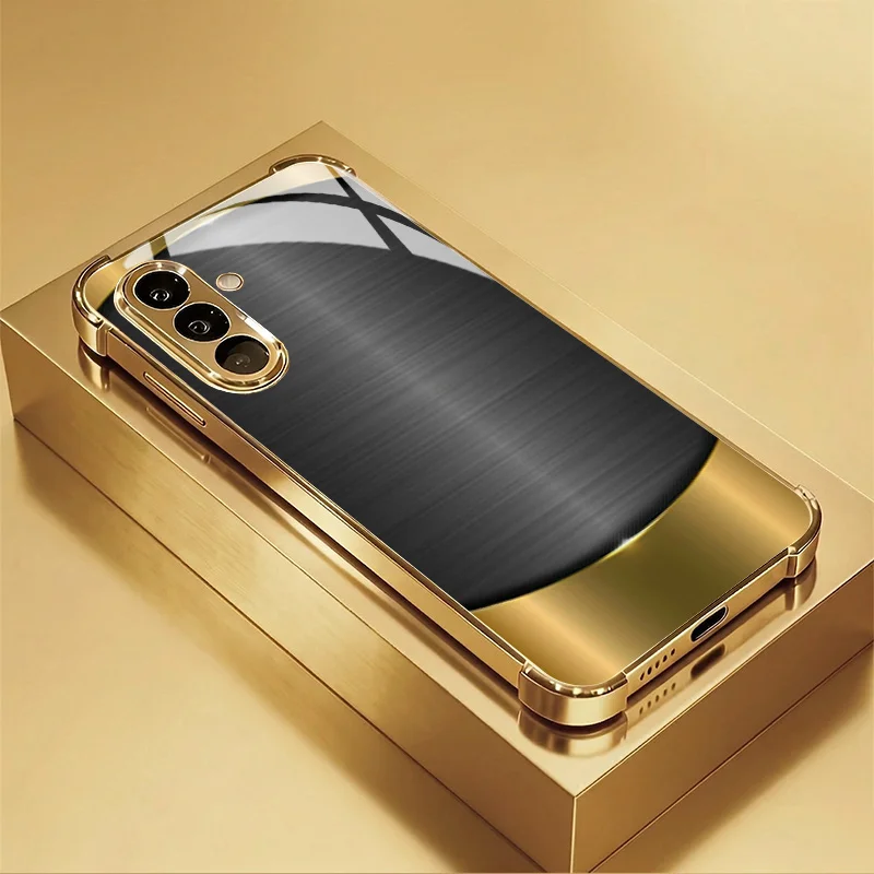 New gold-plated black brushed pattern glass phone case suitable for Samsung GalaxyS26 S25 S24 S22 S21 S20FE/Ultra/Plus anti drop