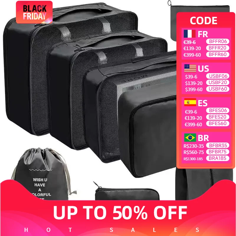 

7Pcs Handy Set Travel Packing Cubes Organizer Storage Bags Suitcase Portable Luggage Clothes Shoe Tidy Pouch Fold Gift