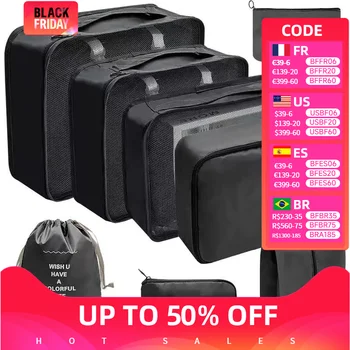 7Pcs Handy Set Travel Packing Cubes Organizer Storage Bags Suitcase Portable Luggage Clothes Shoe Tidy Pouch Fold Gift