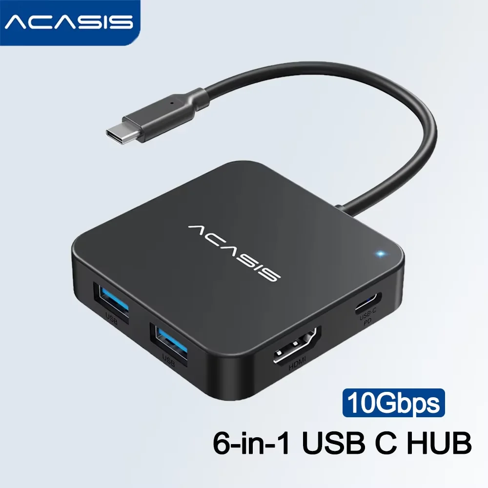 

Многопортовый адаптер ACASIS USB C Hub 6 в 1, 10 Гбит/с, с 4K, 60 Гц HDMI PD, 100 Вт, адаптер USB C — HDMI для MacBook Dell