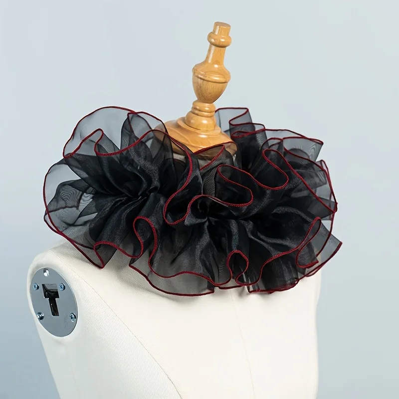 Halloween Party Ruffles Lace Fake Collar for Womens Elegant Layered Clown Cosplay Customes Detachable Collar Neck Collar