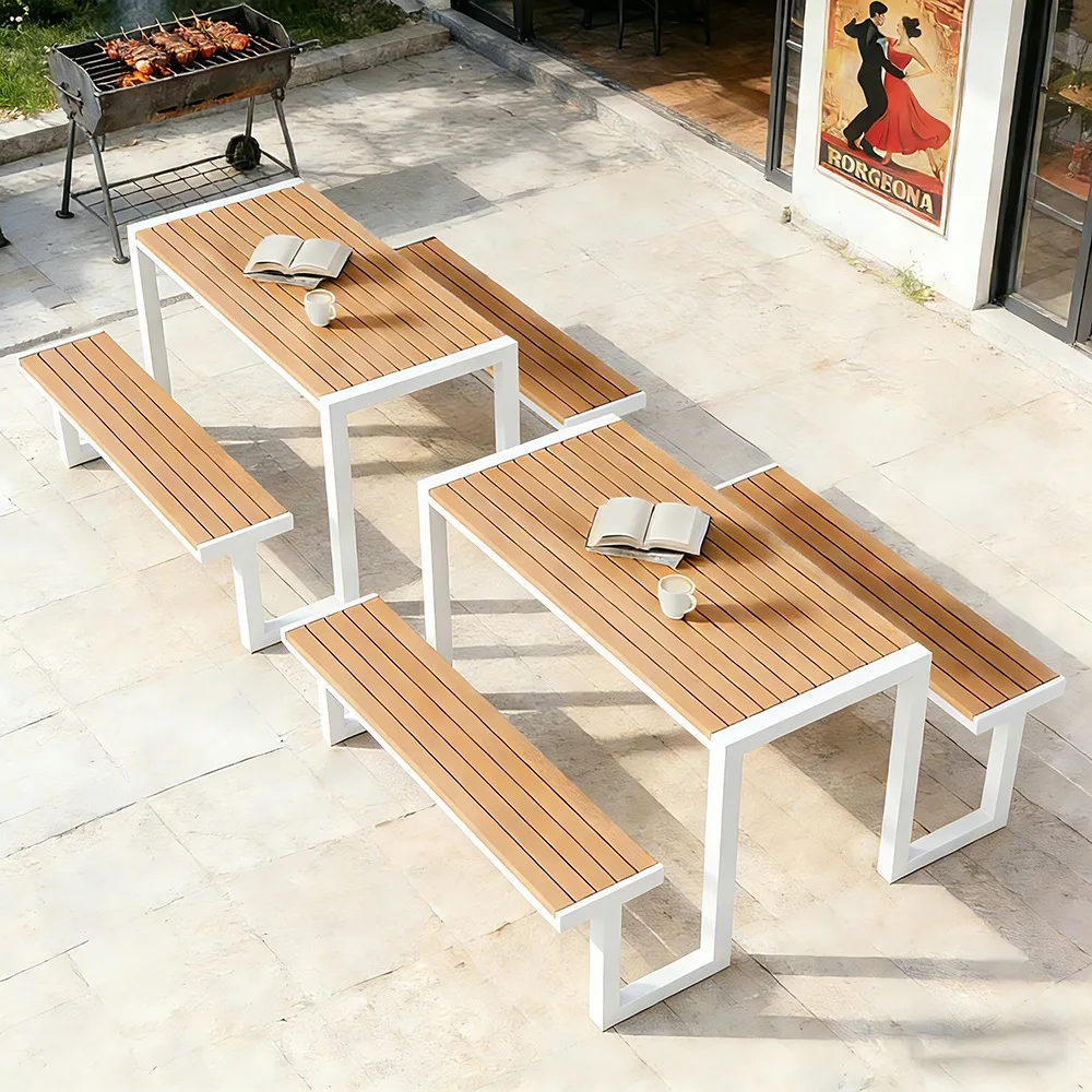 HYS Villa Restaurant Outdoor Dining Table and Chair Set Park Courtyard One-piece Rectangle Table Cafe Outdoor Table and Chair