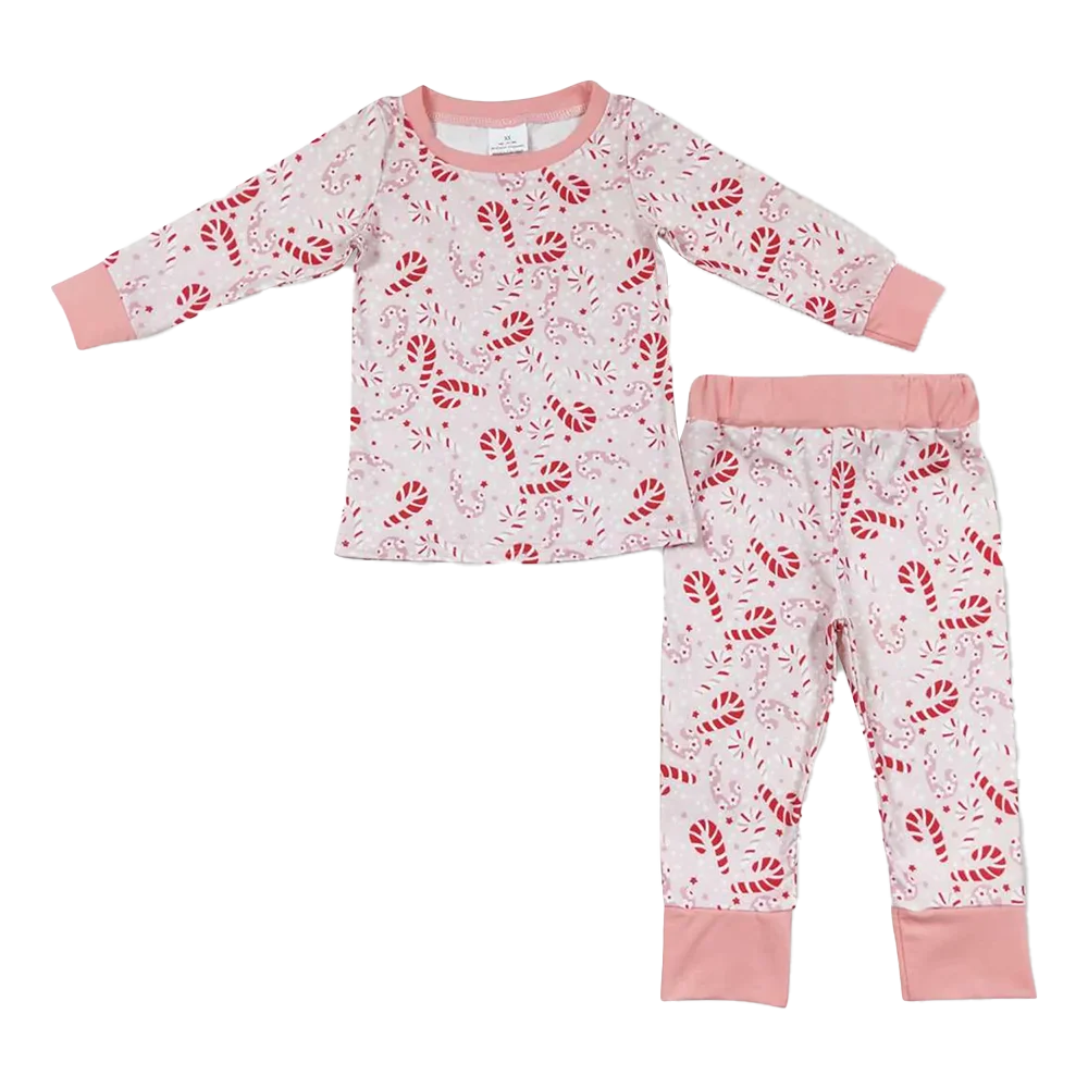 

9.23 Kids Winter Clothes For Girls Baby Girls Christmas Pink Red Candy Cane Pajamas 2pcs Clothing Sets
