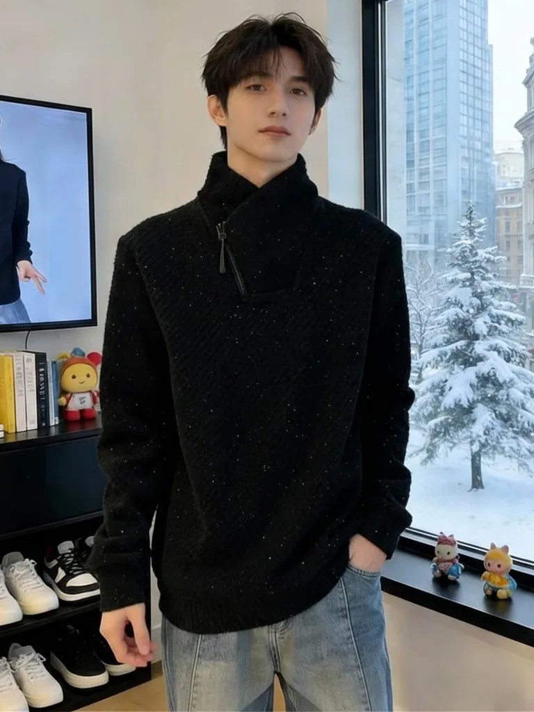 

Мужская утепленная толстовка с высоким воротником на молнии, с флисовой подкладкой, плотная, в американском стиле, с V-образным вырезом, повседневная верхняя одежда