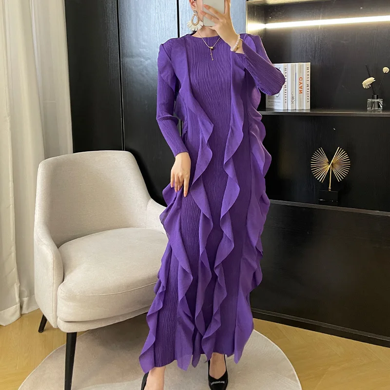 Long Women's Heavy Industry Decal Dress 2023 Autumn New Long Sleeve Slim Fit Party Wedding Dress Fashion Retro Long Dress