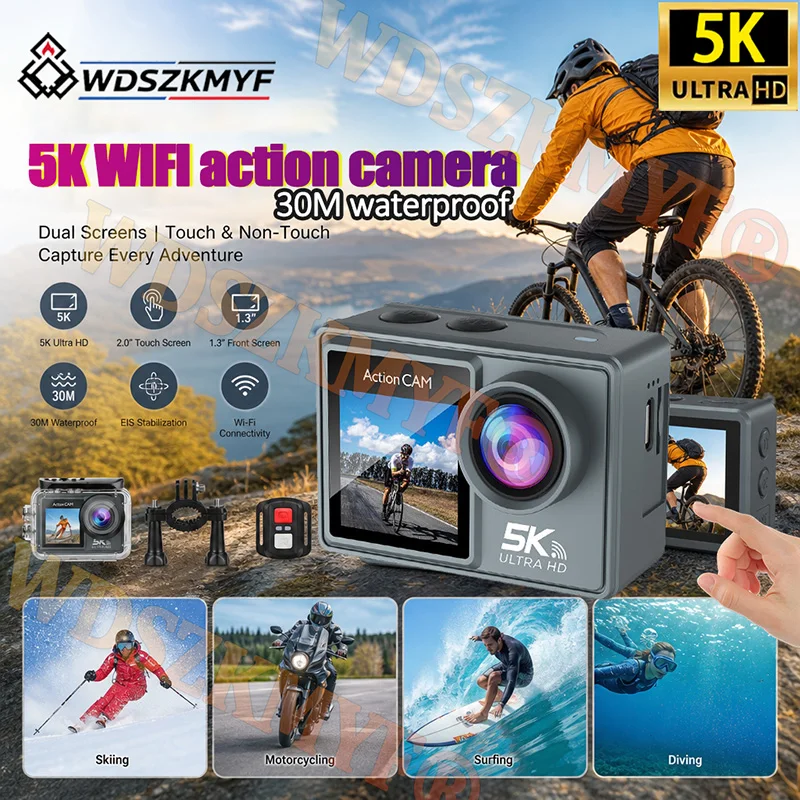 5K 5K EIS Anti‑Shake Action Camera Touch Screen Waterproof Sports Camera Helmet Bike Mount For Motorcycle Bicycle Riding Recording - Aliexpress Deal