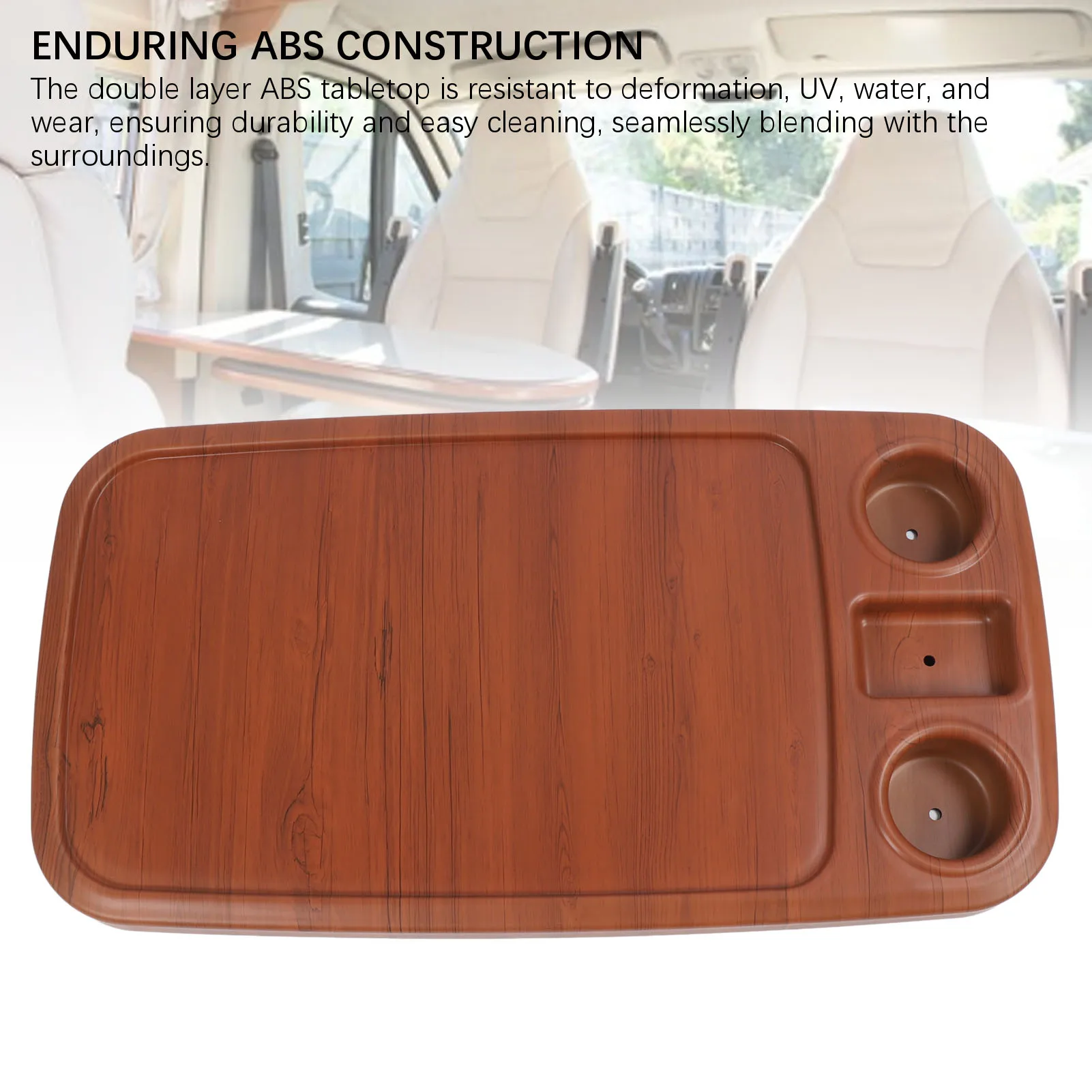 سطح طاولة RV مع 2 حامل أكواب 34.25 × 18.31 بوصة لوحة طاولة مستطيلة من الخشب والحبوب لمركبة تخييم اليخوت البحرية #5