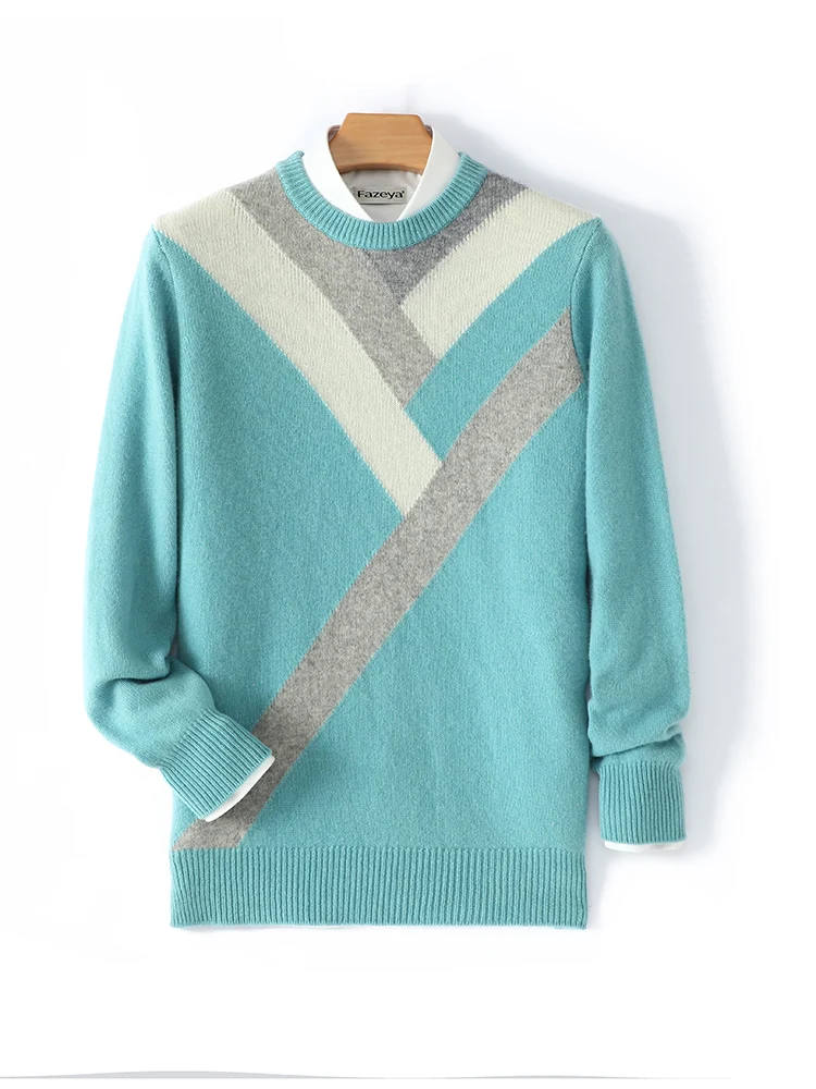 

Merino 100% Pure Wool Sweater Men's Round Neck Thickened Autumn Winter Casual Fashion Knitted Sweater