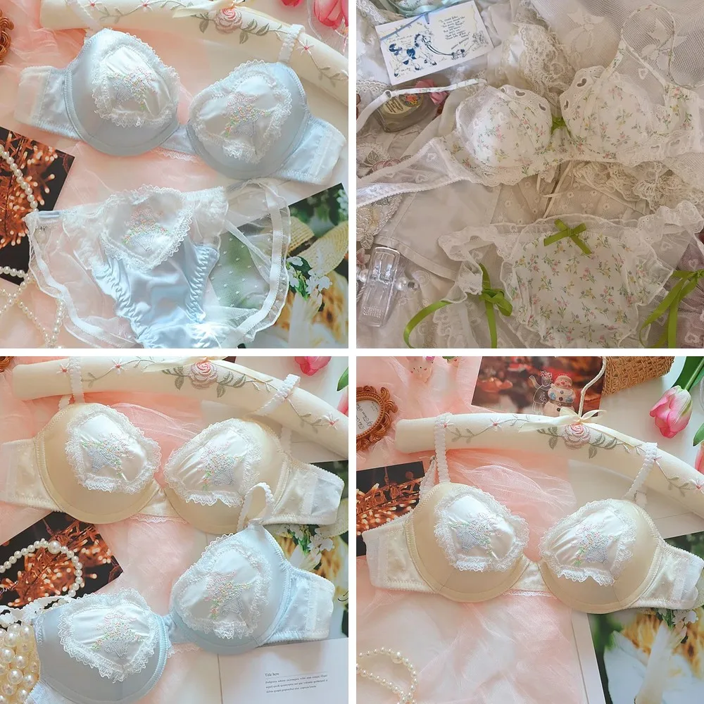 

Vintage Floral Lace Lingerie Set for Women, Sexy Court Style Bra and Panty Set, Cotton Underwear