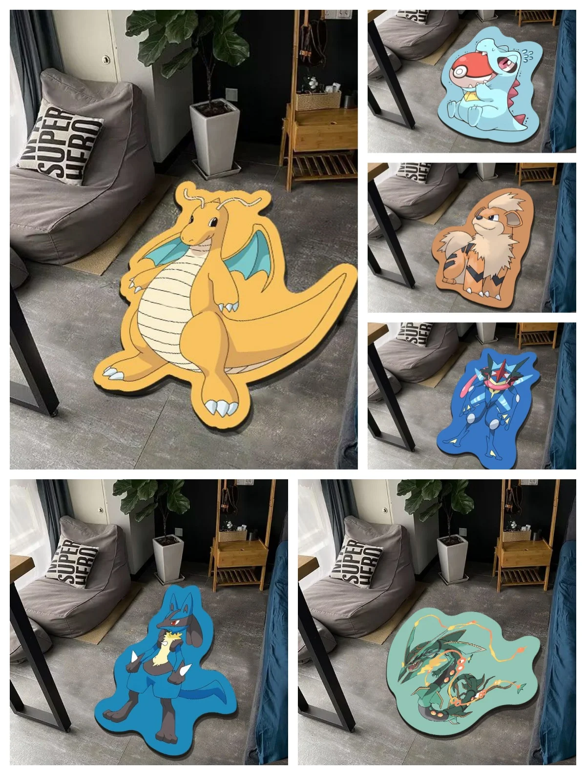ポケモン漫画のラウンジラグカワイイ大きなtotodileキューボーンカリザードルカリオ寝室ベッドサイドフロアマット家の装飾