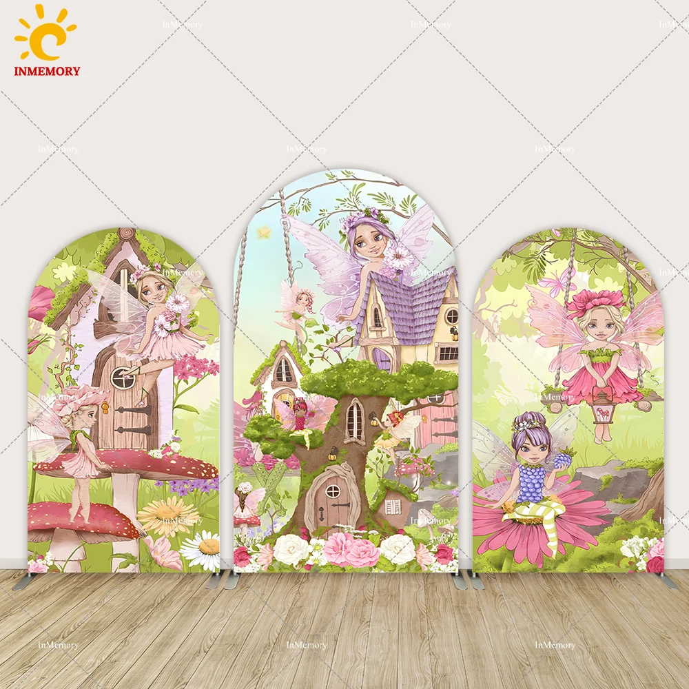 Fairies Whimsical Woodland Princess Arch Backdrop Cover Enchanted Forest Baby Shower Arched Wall Party Banner Decorations