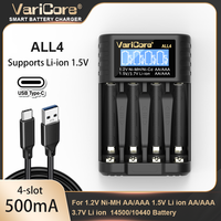 VariCore 4-Slot Smart Charger for 1.5V Li-ion/1.2V AA AAA Ni-MH & 14500 Batteries, USB Universal Intelligent Charger with Auto D