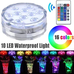 10 LEDs Luz Submersível com Controle Remoto Bateria Powered Underwater Night Lamp para Piscina Vase Bowl Wedding Party Decoração