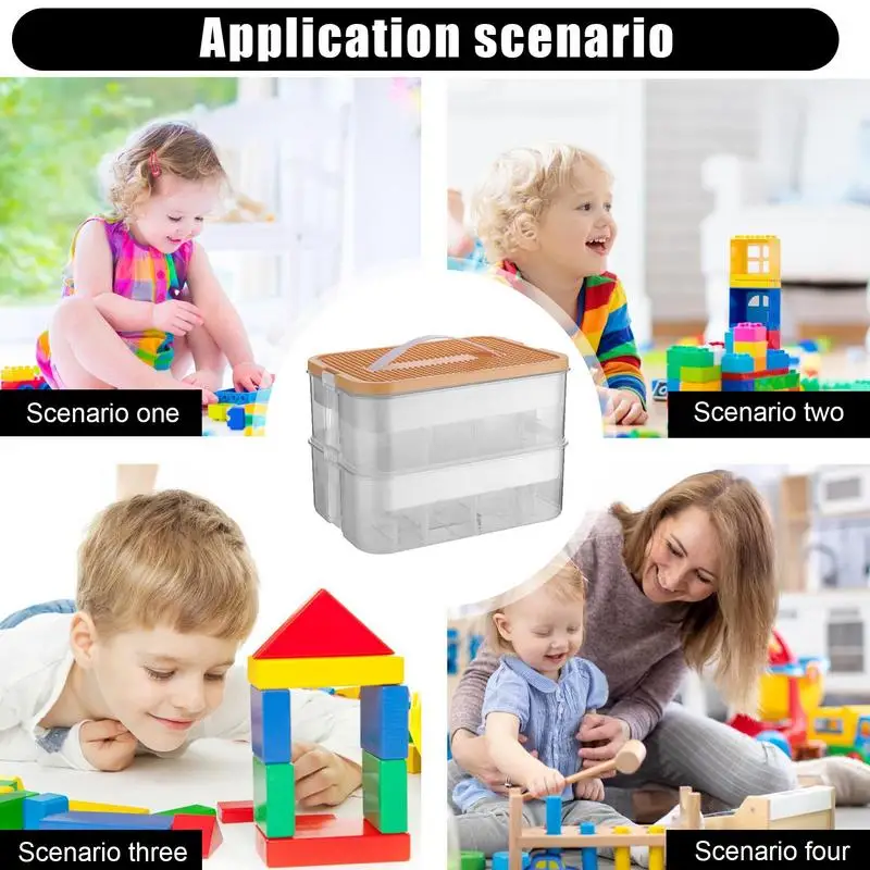 Building Brick Storage Organizer Stackable Building Block Storage with Compartments and Handle Portable Storage Box Safe