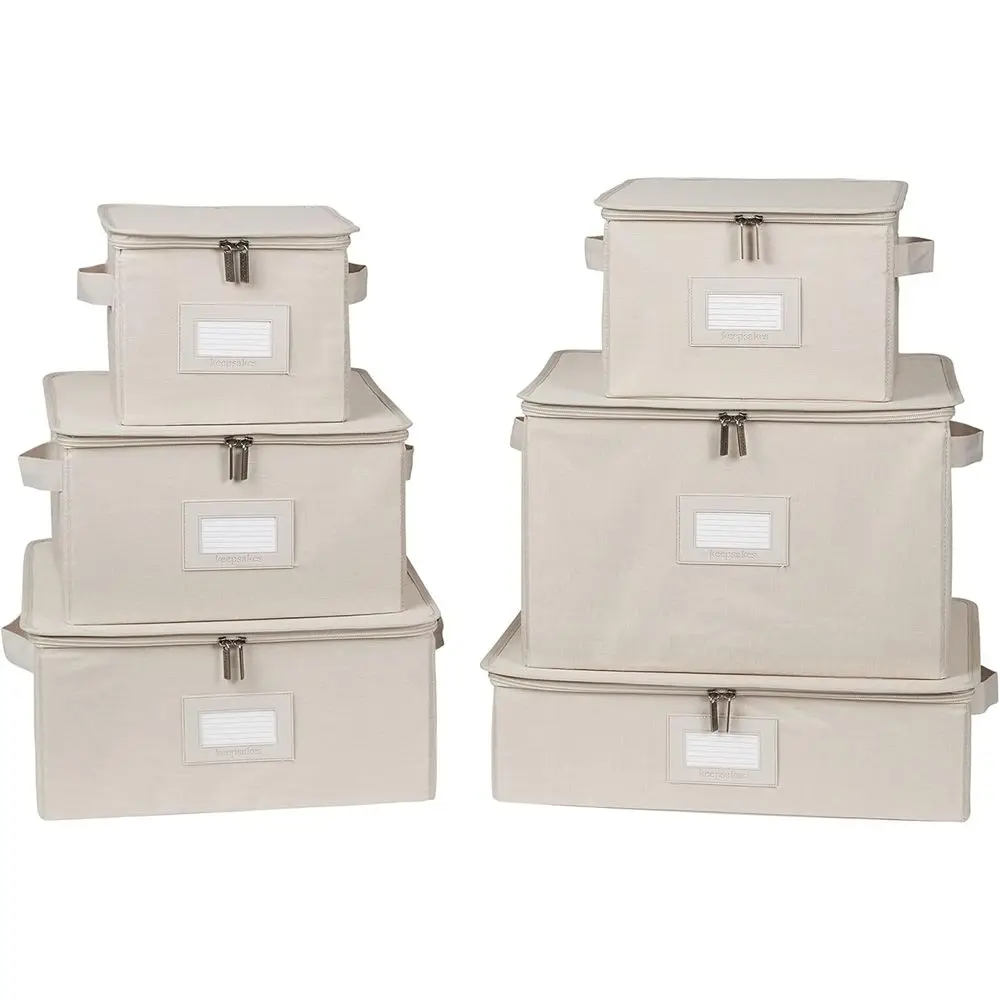 

Коробка для хранения посуды Keepsakes - штабелируемая, с усиленными ручками, для хранения китайской посуды, бежевый меланж