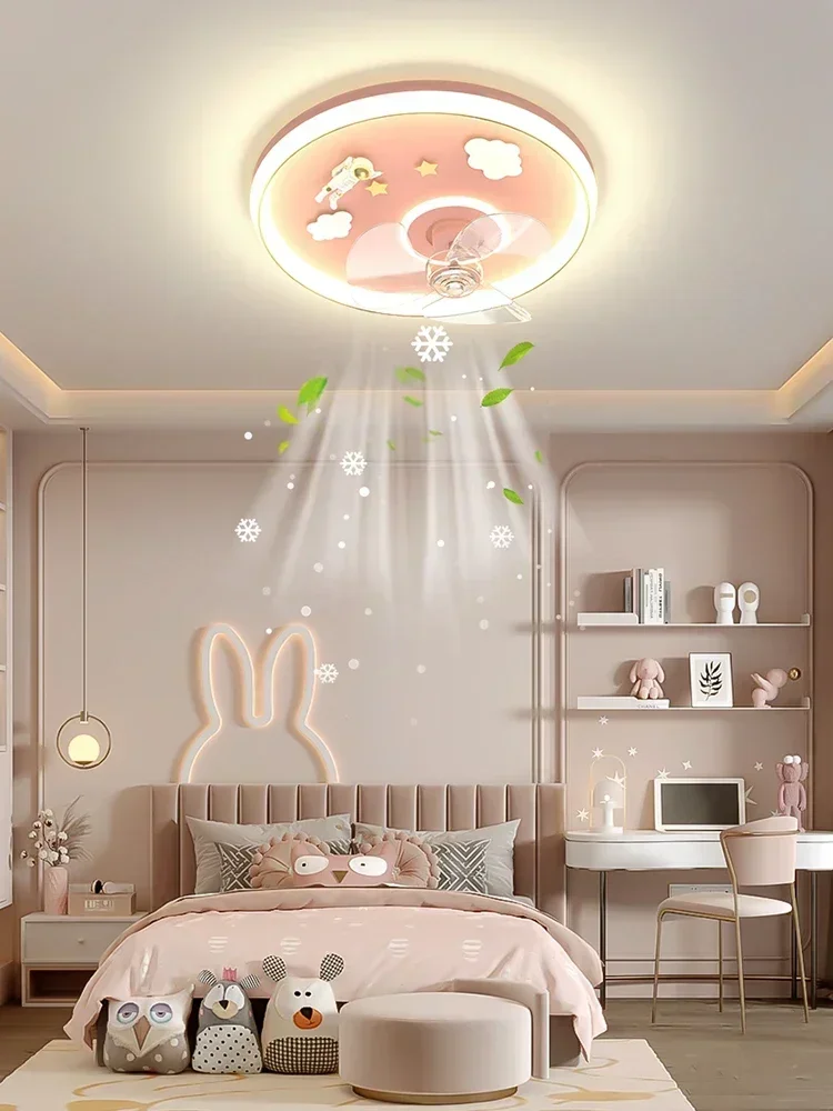 Children's room fan lights Nordic warm bedroom invisible silent fan lights boys and girls room astronaut ceiling lights.