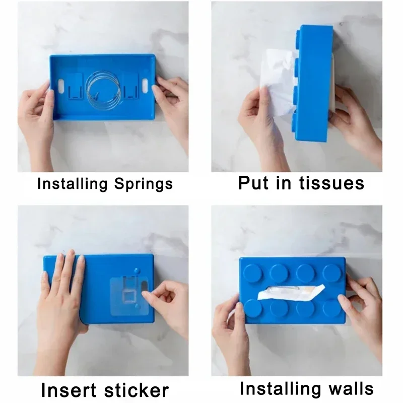 Building Blocks Tissue Box Creative Punch-free Wall-mounted Tissue Box Spring Paper Towel Holder Bathroom Waterproof Tissue Box image 5