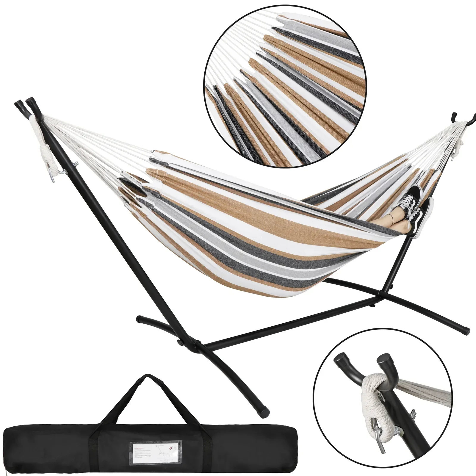 2024 Folding Tube Portable Garden Hammocks Beach Full Set With Stand Foldable Frame Support Included Camping Only Double Sunbed