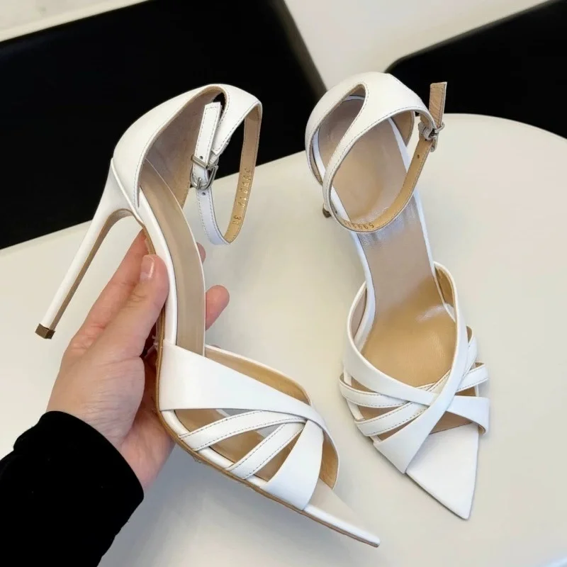 

Pointed Toe Roman Cross Straps High Heels Sandals Women's Large Size Elegant Stiletto Heels Banquet Dress Shoes