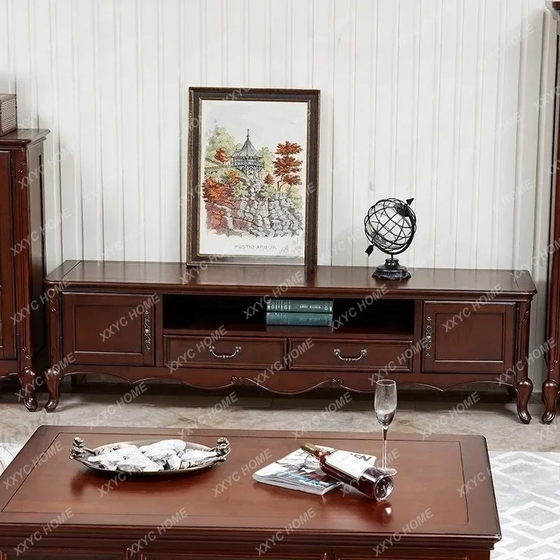 XX living room complete set of furniture audio-visual floor cabinet combination retro TV cabinet 2m solid wood
