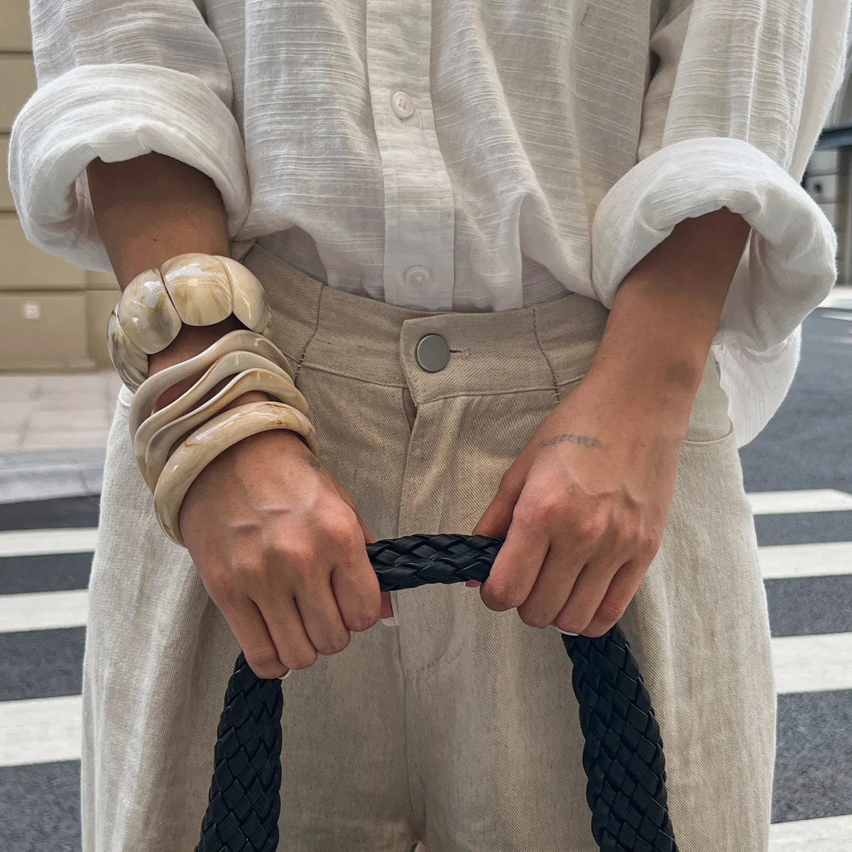 Premium Elastic Chunky Acrylic Bangle Set Wavy Irregular Round Geometric Hand Ring for Women Edgy