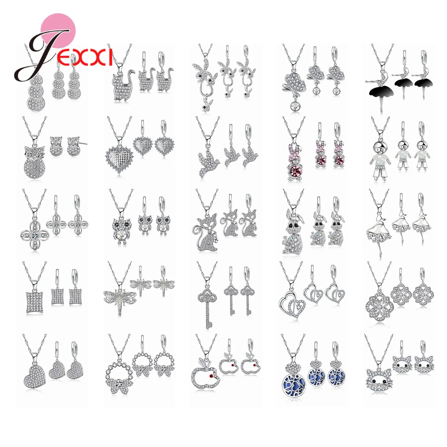 Elegant 925 Sterling Silver Cubic Zirconia Animal Jewelry For Women Wedding Engagement Pendant Necklace Earrings Jewelry Sets