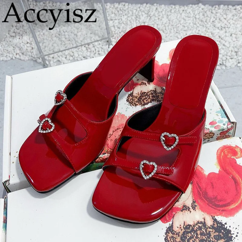 

New Women's Lacquer Leather Open Toe Slippers Crystal Hollot Out Solid Color Simple Sandals Summer Leisure Holiday Dress Shoes