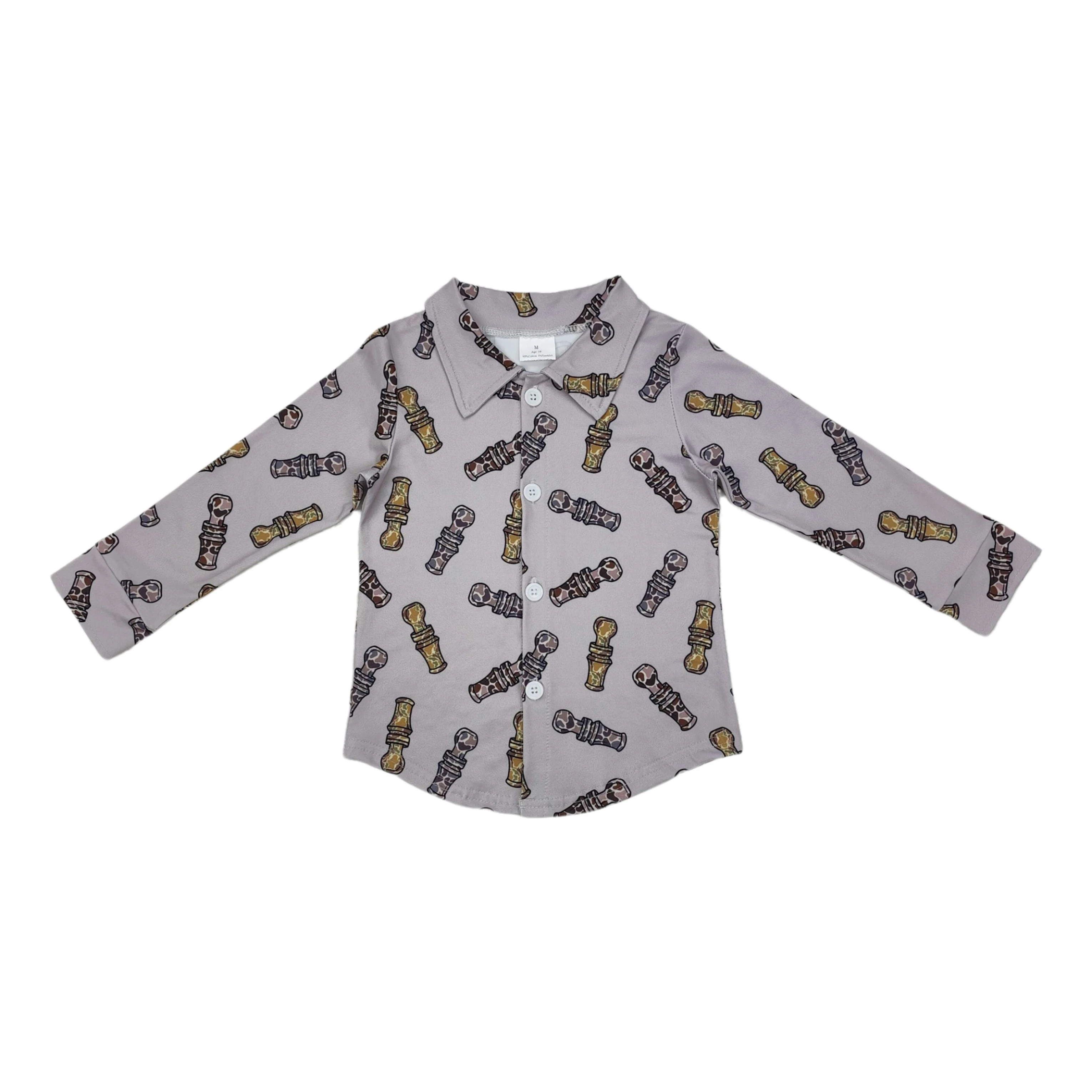 Wholesale Toddler Spring Fall One Piece Clothing Baby Boy Long Sleeves Grey Camo Buttons T-shirts Tee Children Kids Shirt