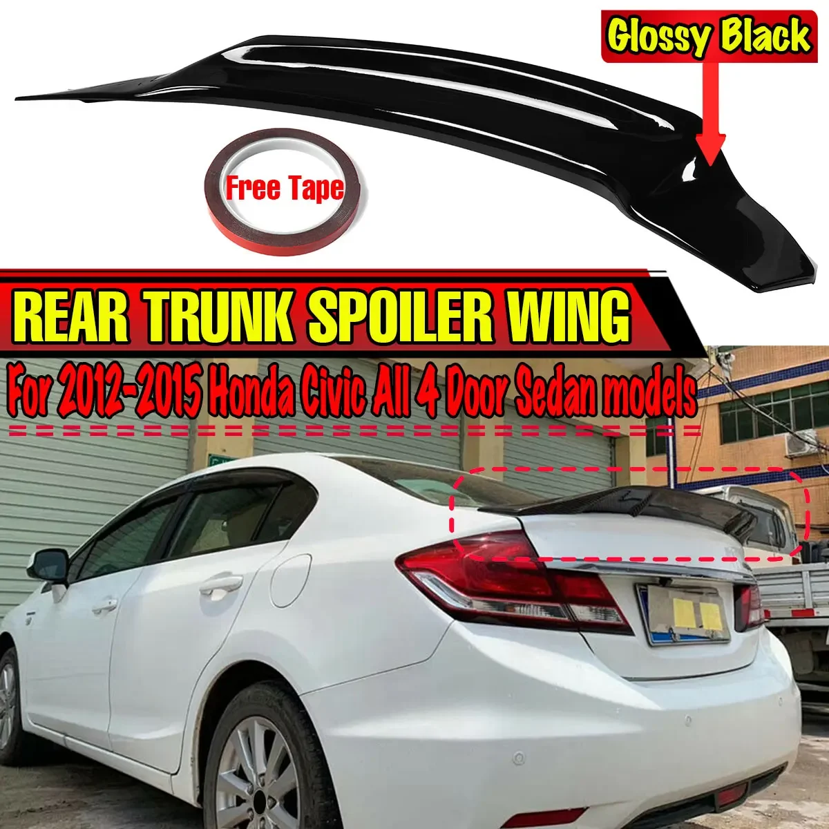 High Quality Car Rear Trunk Spoiler Wing Lip Extension For Honda For Civic 8th 2006-2011 9th Gen 2012-2015 Tail Wing Decoration