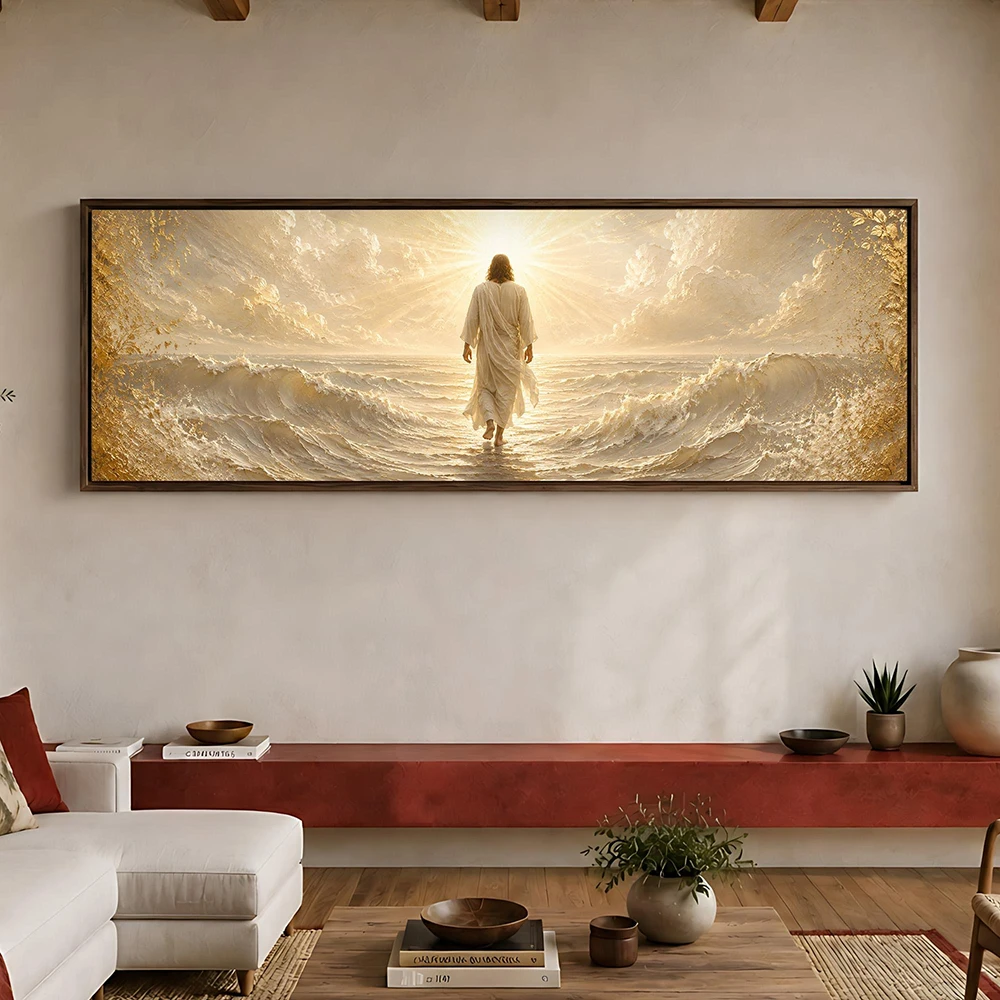 Jesus Walking on Water Canvas Print Frameless Classic Religious Christian Wall Decor Paintings Divine Light and Spiritual Poster