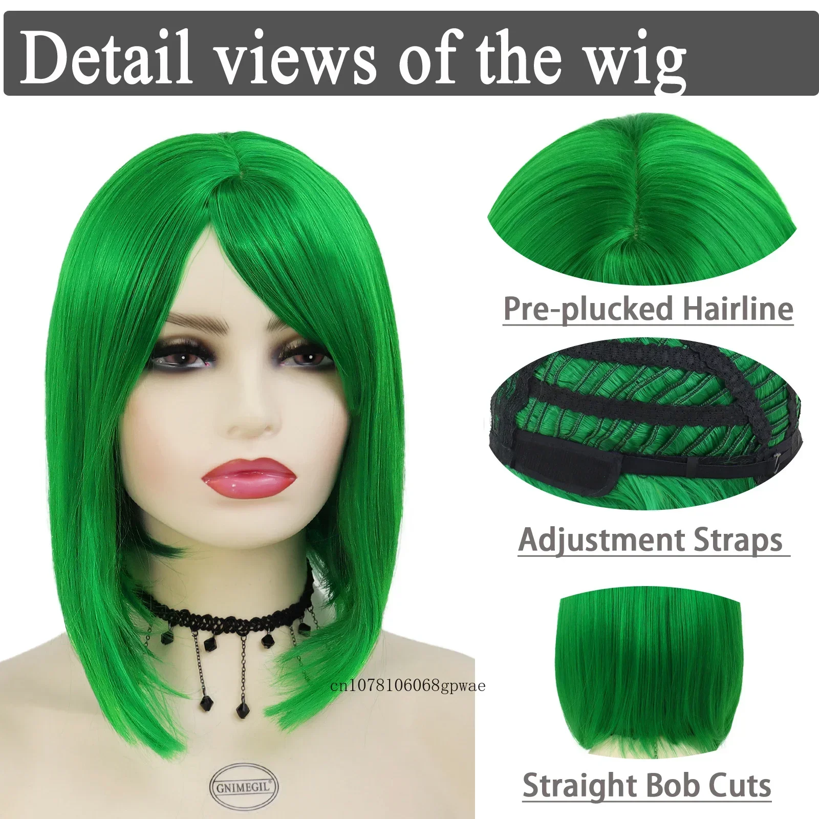 Pelucas verdes de pelo sintético para mujeres y niñas, peluca Bob recta corta con flequillo, Cosplay, fiesta de Halloween, uso Lolita, resistente al calor