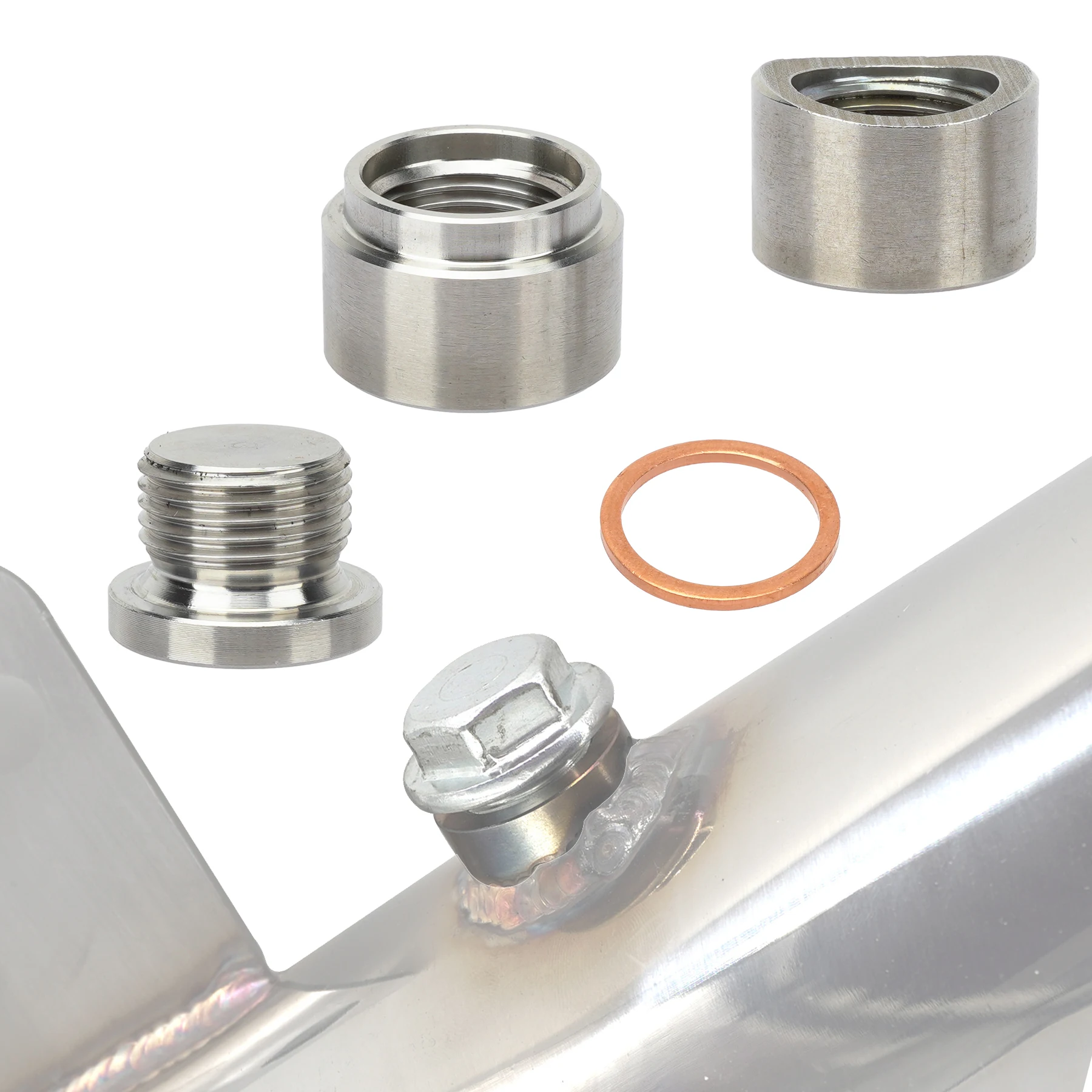 O2 Oxygen Sensor Mounting Bung and Plug M18 x 1.5 Stainless Steel Fitting Notched Flat Style Weld in Bung for Exhaust Down Pipe