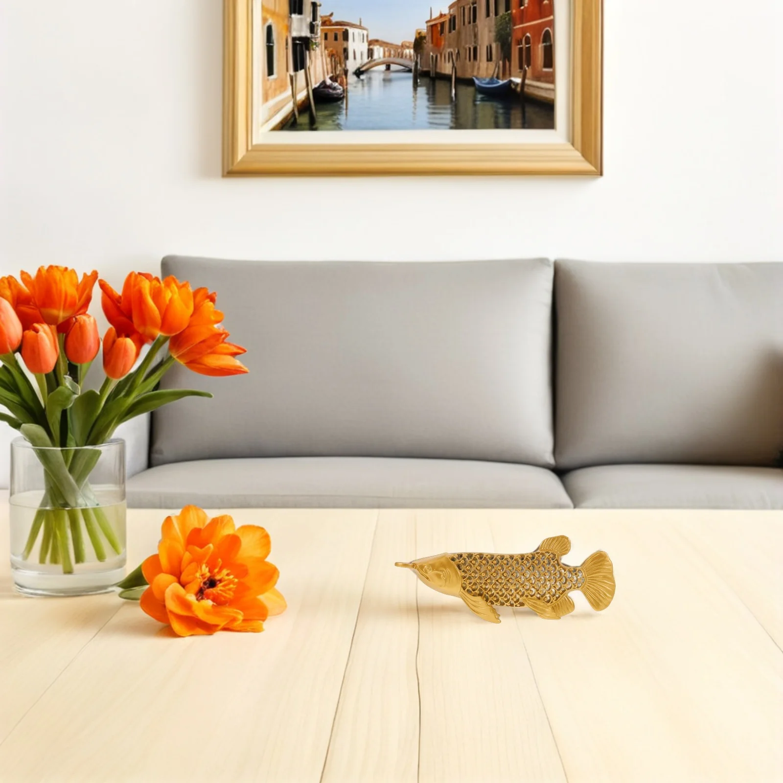 

Brass Golden Carp Fish Ornament Chinese Traditional Tea Pet Decoration Feng Shui Kitchen Dining Room Interior Decor