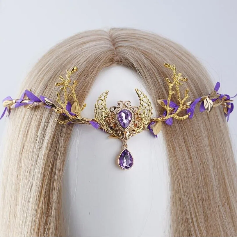 Witch Moon Twig Flower Crown for Women – Boho Bridal Headpiece, Halloween Fairy Costume Hair Wreath, Gothic Party Dress Up Hair