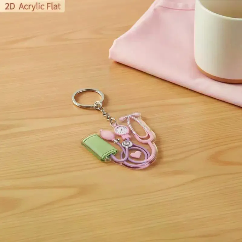 Sphygmomanometer Stethoscope Acrylic Keychain Set Pink Lovely Design for Nurse Graduation Souvenir Gift