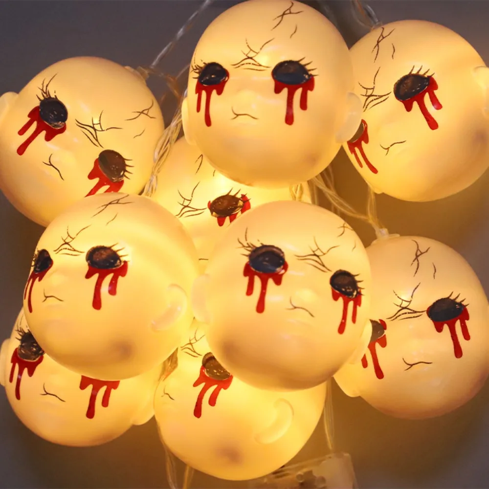 Testa di bambola fantasma Halloween LED String Lights batteria/lampada a sospensione luminosa di Halloween alimentata tramite USB luce calda 1.5/3/6 metri