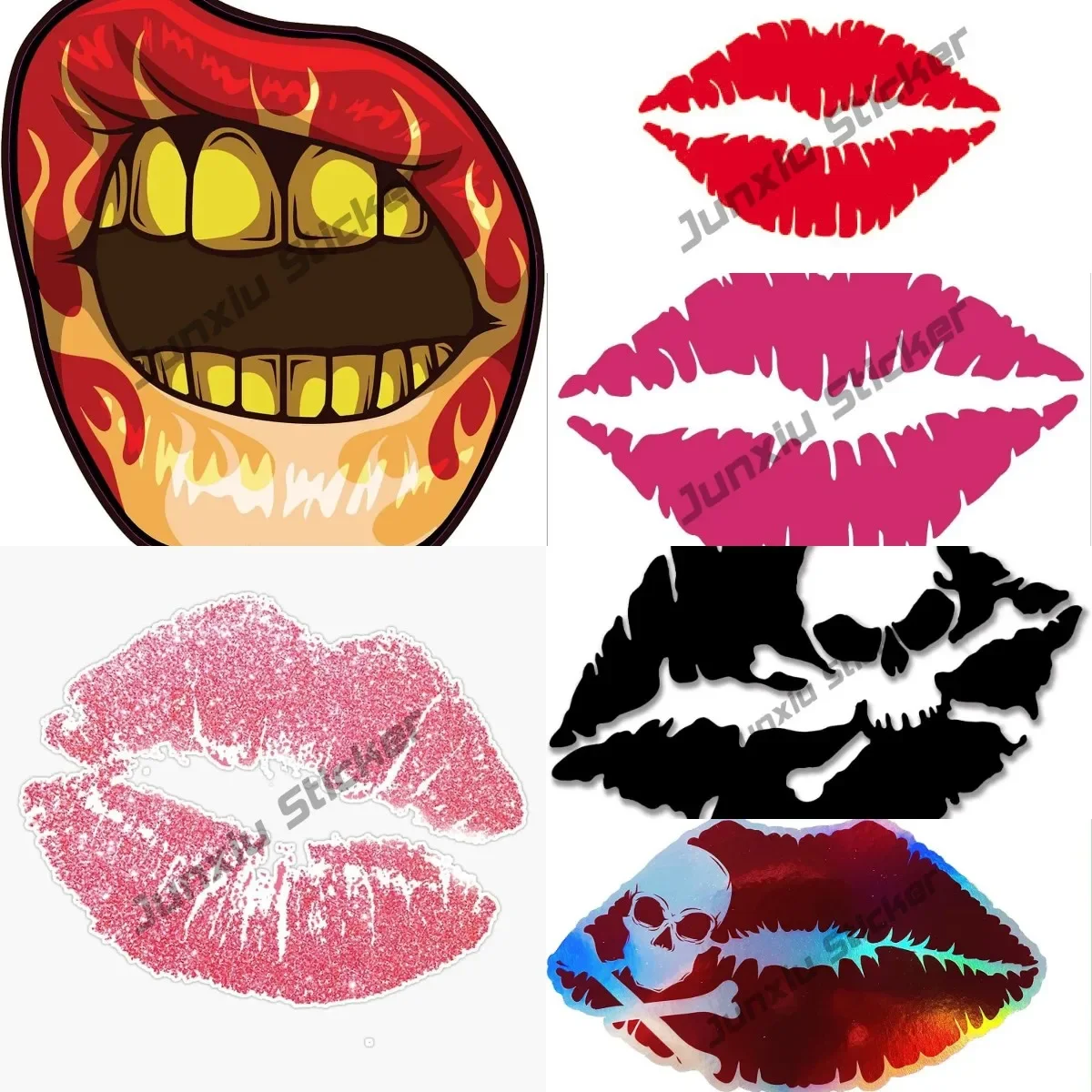 Pink Red Skull Lips Holographic Vinyl Decal Pirate Bumper Sticker Suitable for Notebook Computers Tumbler Windows Truck Walls