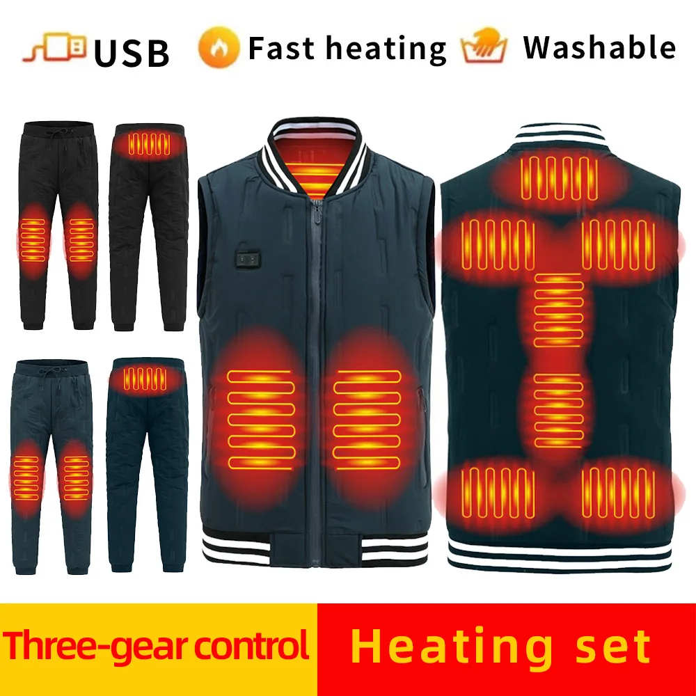 Men's Autumn/winter Thermal Vest Smart Double Control Nine-zone Heating Fleece Vest Casual Style Loose Fit Warm Suit