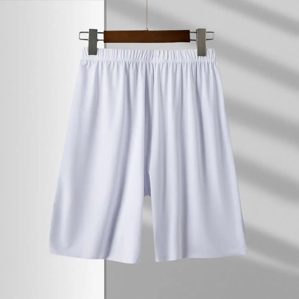 Men Pajama Shorts Homewear Shorts Elastic Waist Pleated Wide Leg Loose Soft Breathable Deep Crotch Thin Knee Length Casual Short