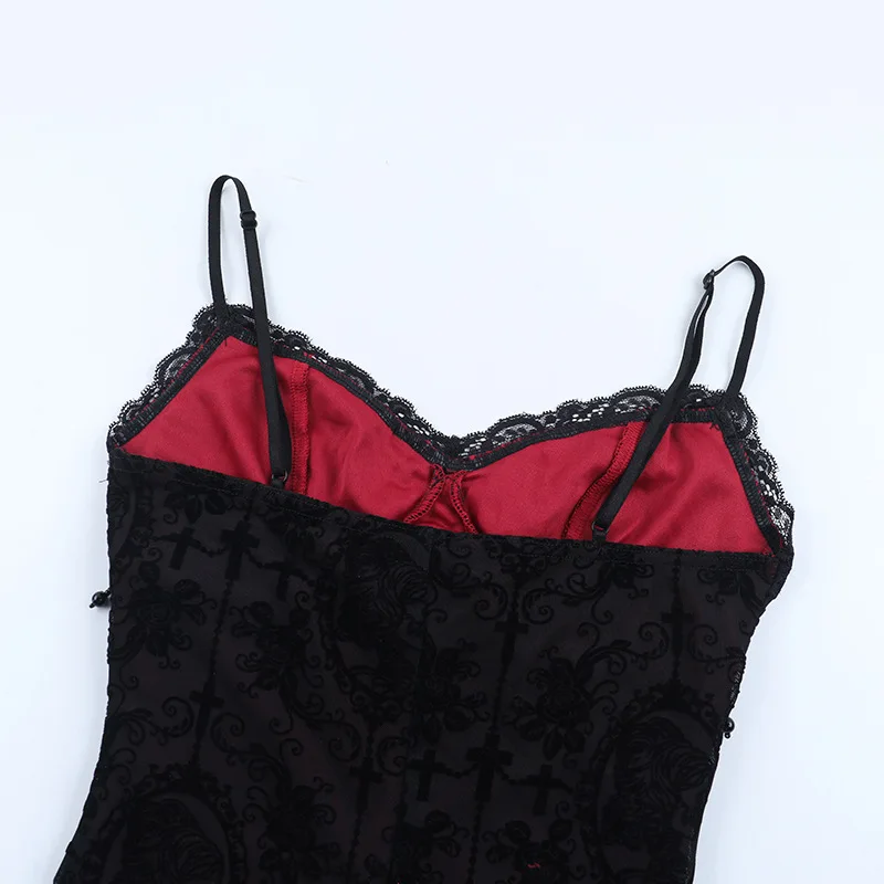 2025 Dress Women Elegant Fashion Beautiful Women's Flocked Suspender Dress Autumn New Style Personality Dark Slim Long Dress